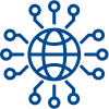 Globe icon with connected nodes, representing secure data tracking in the chain of custody process.