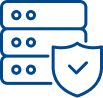 Server icon with a checkmark shield, representing secure, court ready forensics reporting.