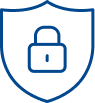 Blue shield and padlock icon representing cyber risk assessment and data protection services.