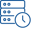 Data Recovery Icon of stacked server units with a clock, representing fast and reliable Data Recovery services.