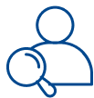 Person icon with magnifying glass — representing expert witness digital forensics compliance and disclosure review