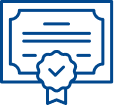 Certificate icon with checkmark badge — representing Evidential and Forensic compliant standards and accreditation