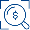 Icon of a magnifying glass with a dollar sign, representing efforts to identify and mitigate financial crime.