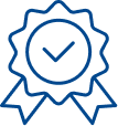 Icon of a ribbon badge with a checkmark, symbolizing efforts to protect customer trust and reliability.