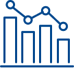 Reduce fraudulent claims Icon of a bar chart with connected data points, representing analytics used to reduce fraudulent crimes.