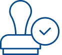 Icon of a stamp with a checkmark, symbolizing regulatory compliance and approval processes.